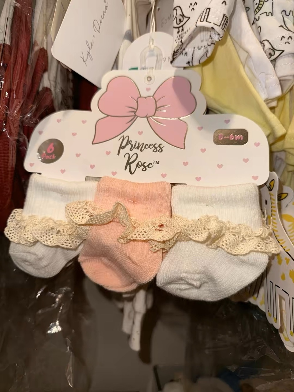 Princess Rose-Trim Baby Socks in Pink, White & Cream Lace